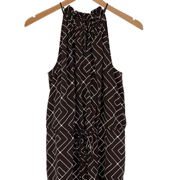 Worthington Maze Geo Sleeveless Wide Leg Cropped Jumpsuit Women Medium Brown - Picture 2 of 8